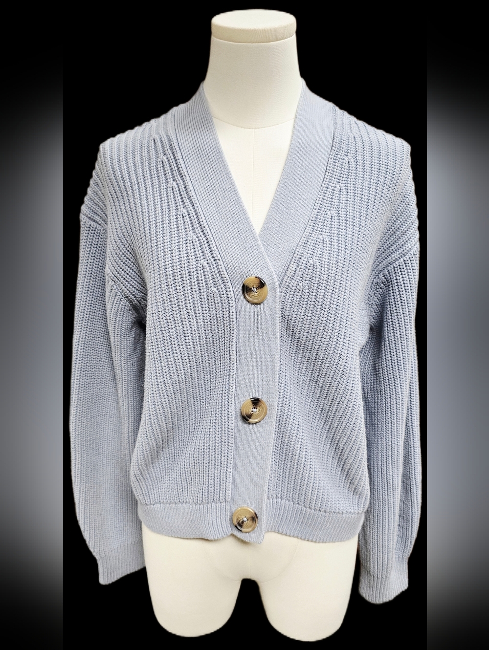 H&M Ice Blue Ribbed Button-Front Cardigan